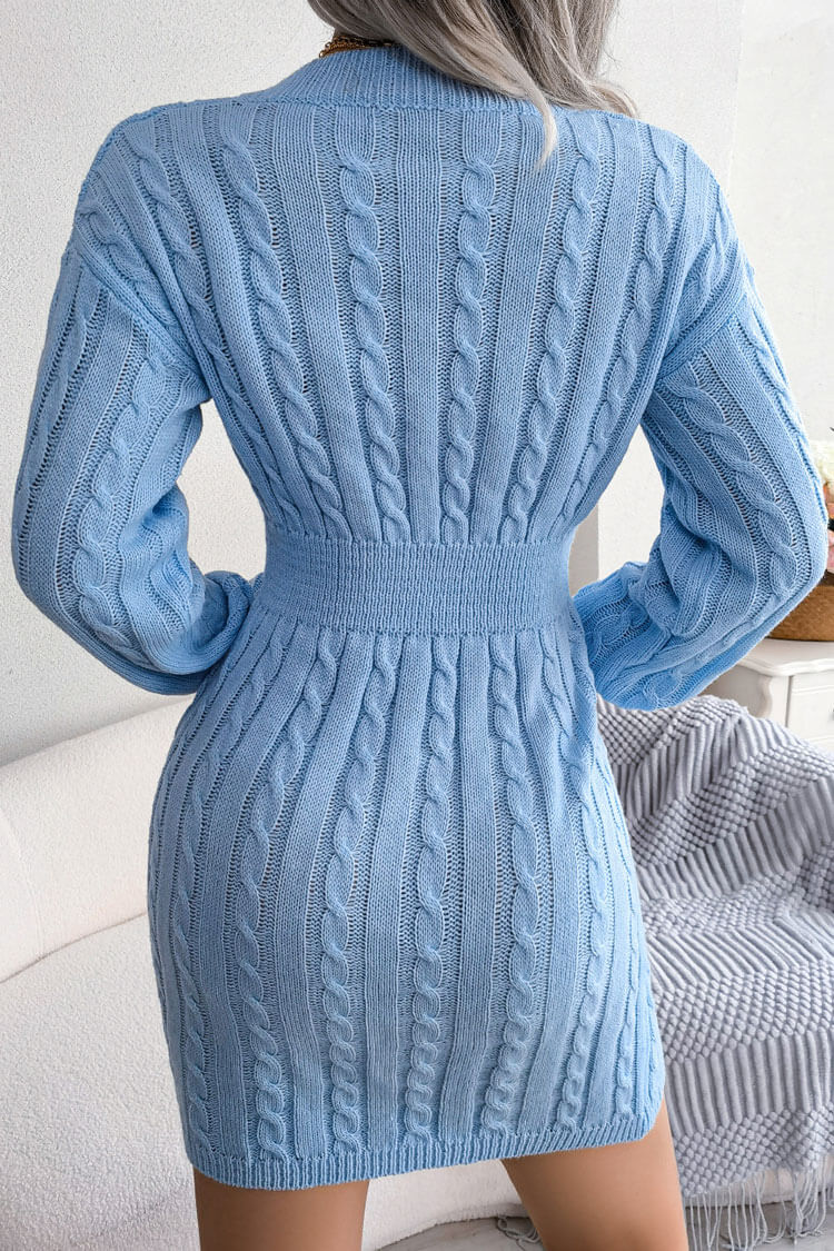 Rosedress V Neck Cable Knit Winter Sweater Mini Dress