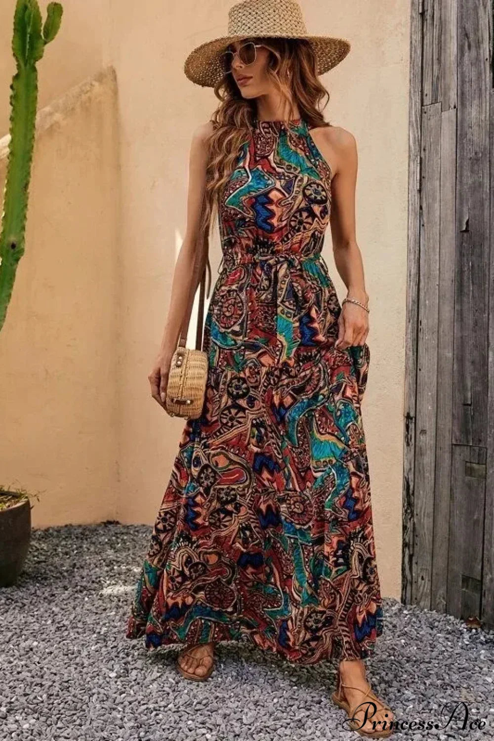Sexy Vintage Hanging Neck Boho Dress Caramel color / S bohodress-250126