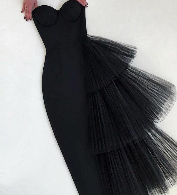 Sweetheart Strapless Tulle-Ruffle Bodycon Midi Dress