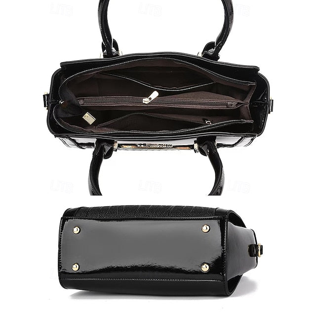 Faux Glossy Patent Handbag Set Leather