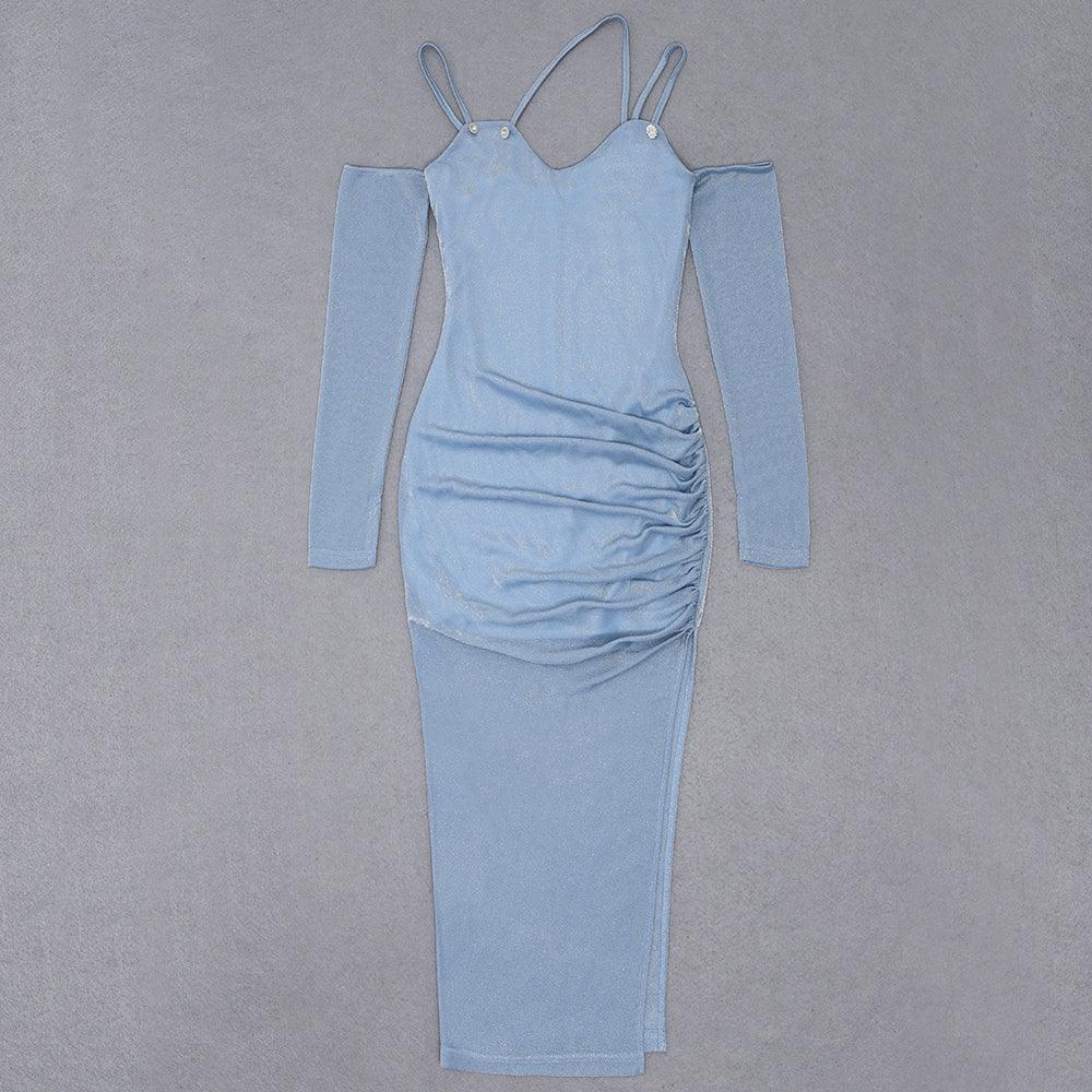 Glitter Spaghetti Strap Ruched Bodycon Mini Dress