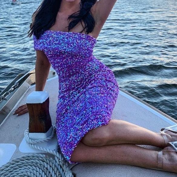 KittenAlarm - Shelby Off Shoulder Sequin Dress