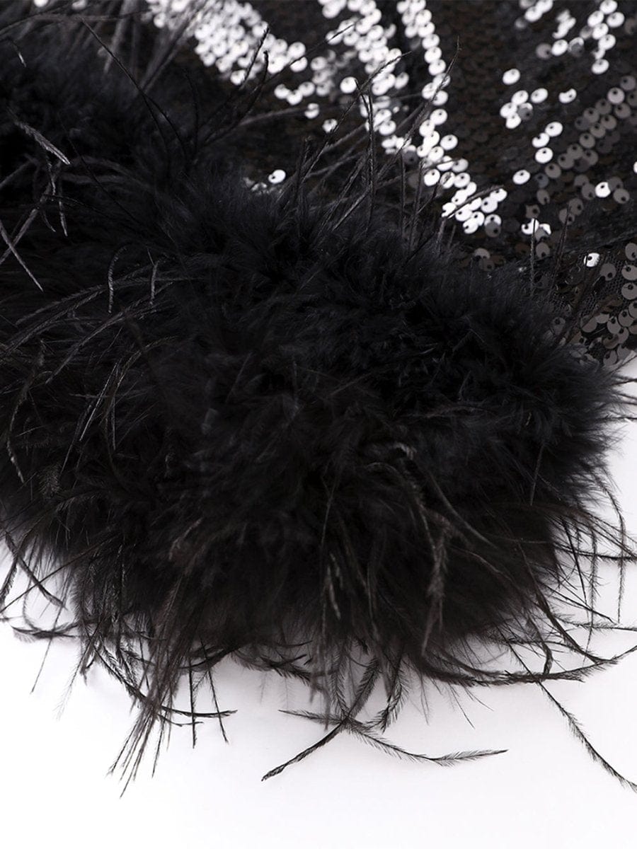 Shoulder Feather Backless - Fashionpara