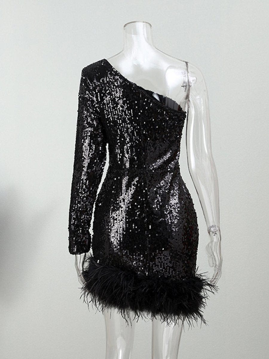 Shoulder Feather Backless - Fashionpara