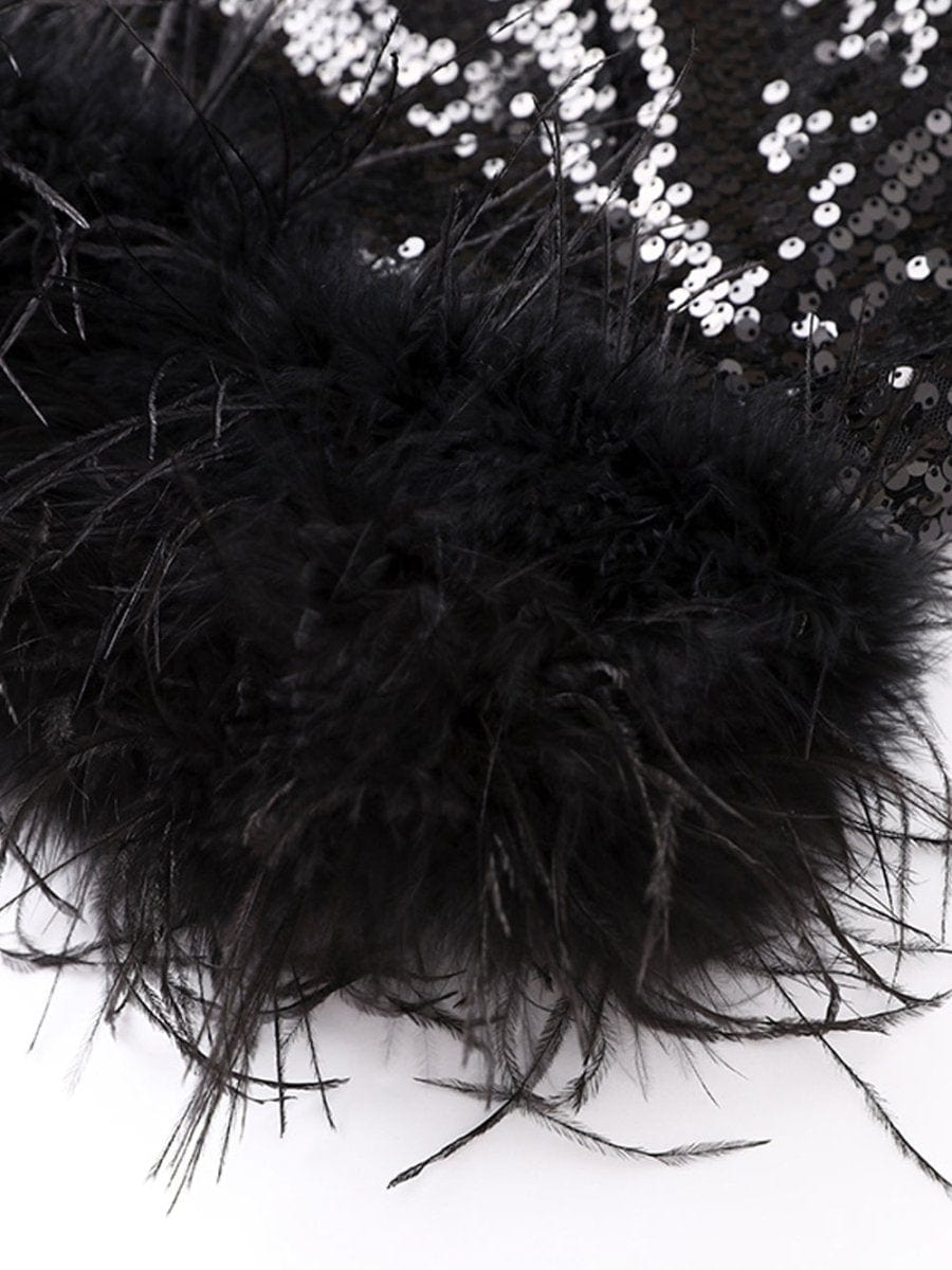 Shoulder Feather Backless - Fashionpara