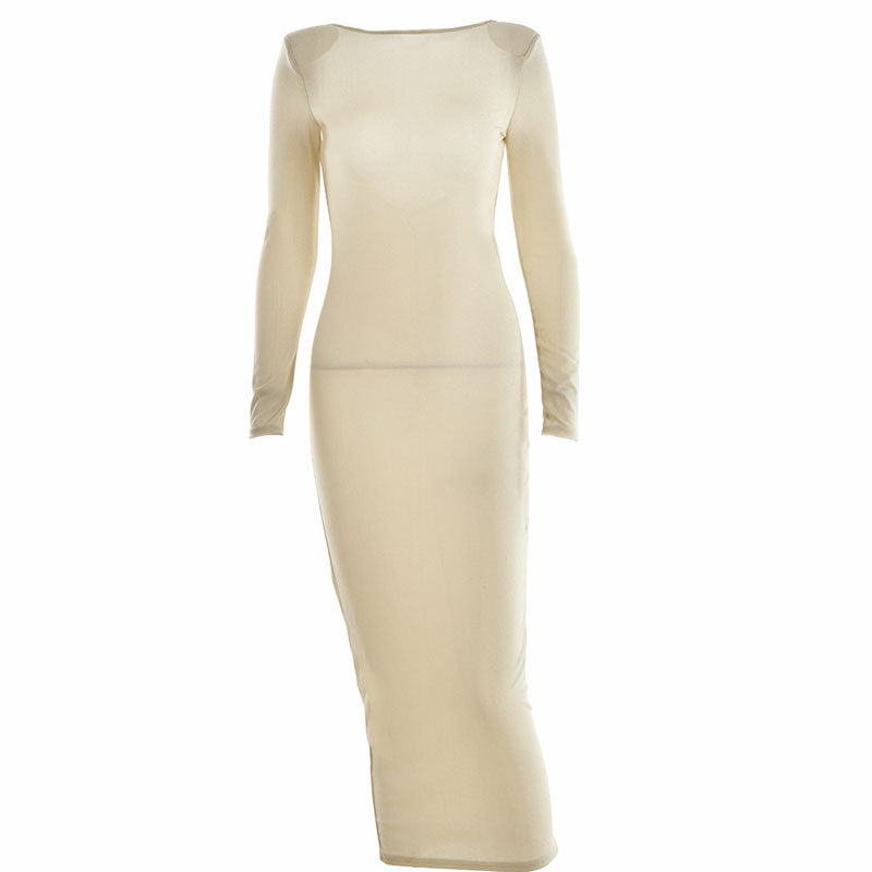 Shimmer Knit Crew Neck Long Sleeve Bodycon Maxi Dress 3