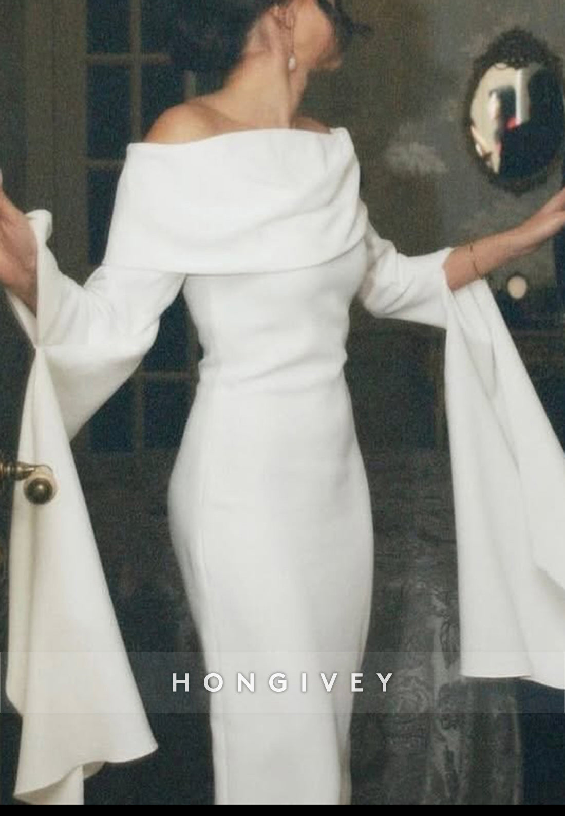 Off the Shoulder Column Long Sleeve Evening Formal Dresses