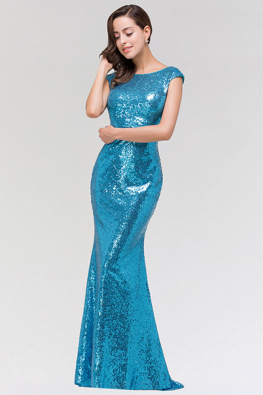 Shinny Sequined Long Mermaid Blue Affordable Bridesmaid Dresses - Fashionpara