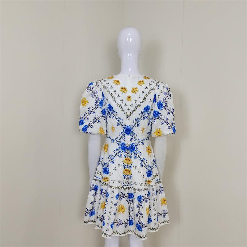 KittenAlarm - Shirley Floral Print Puff Sleeves Mini Dress