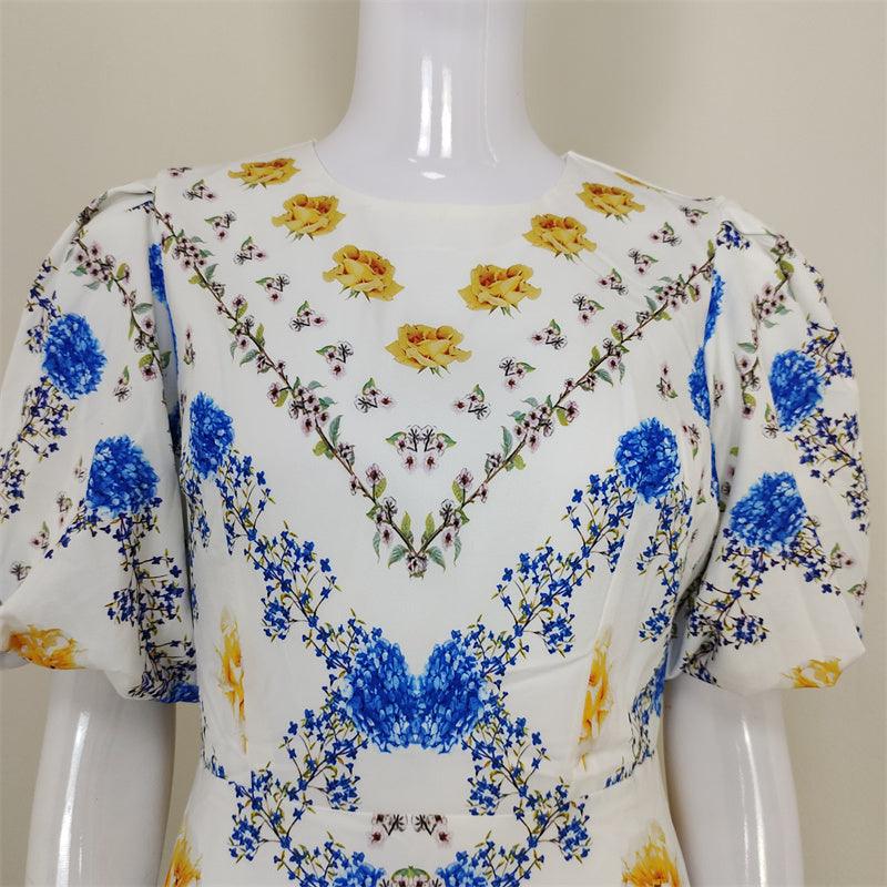 KittenAlarm - Shirley Floral Print Puff Sleeves Mini Dress