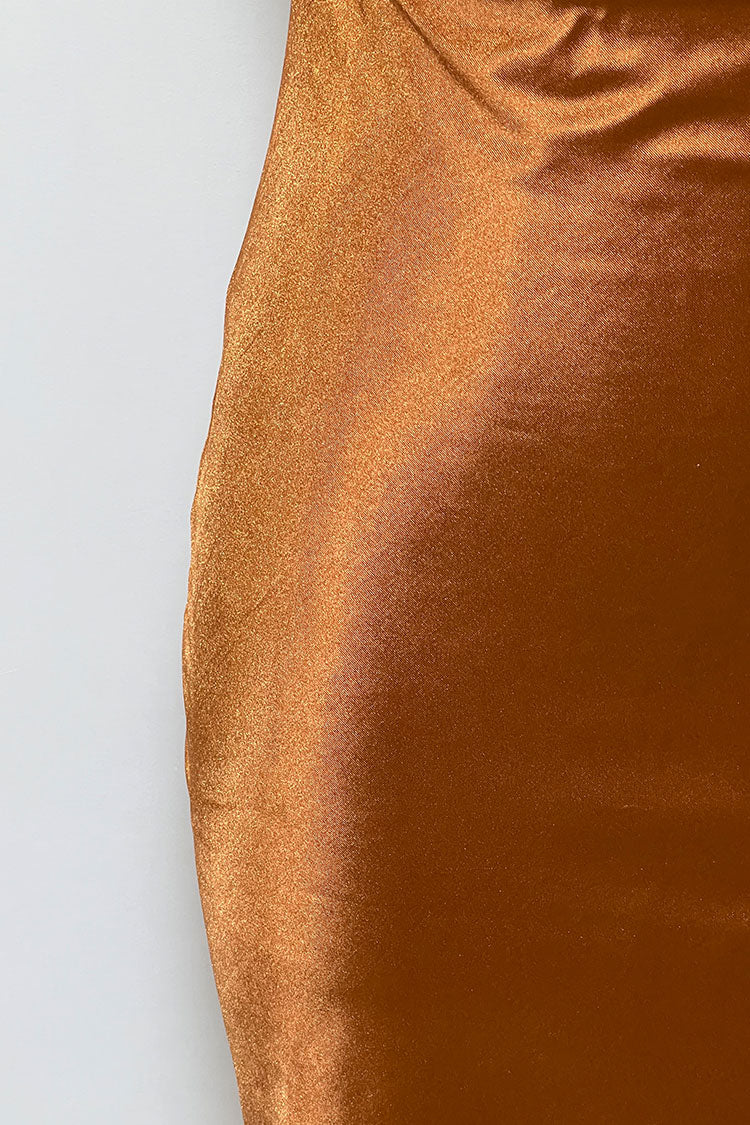 Cowl Neck Spaghetti Strap High Slit Satin Slip Midi Dress - View 4