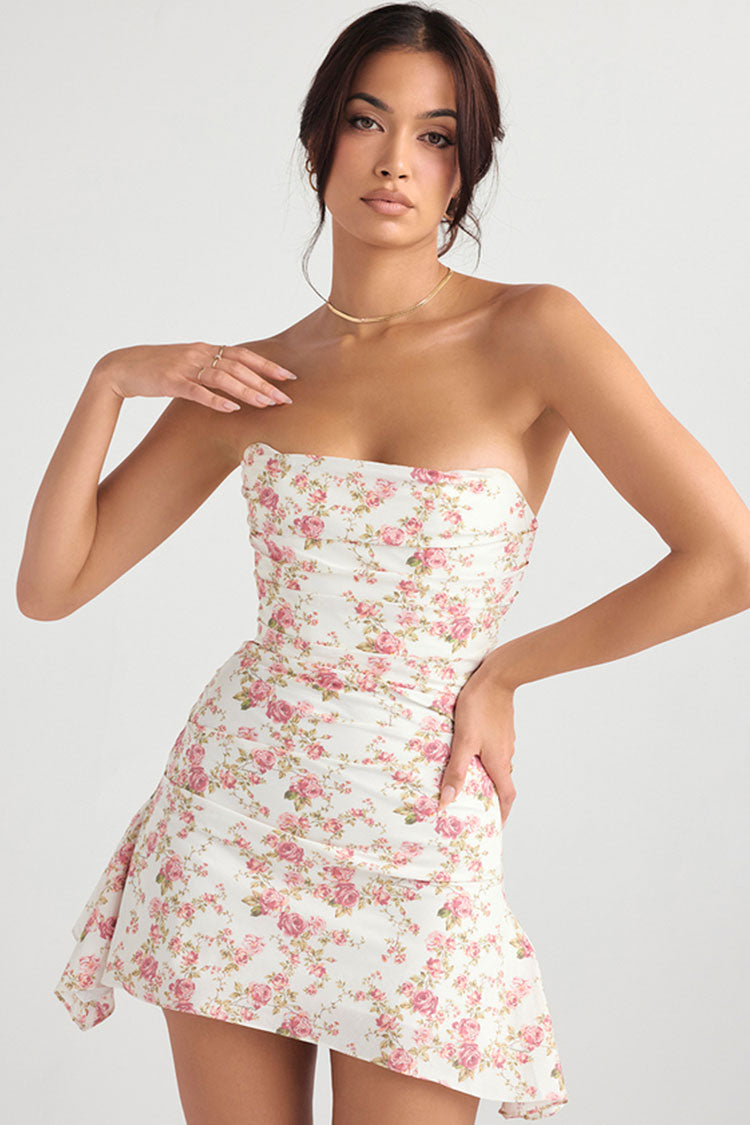 Satin Strapless Ruched Corset Draped Hem Mini Dress 2