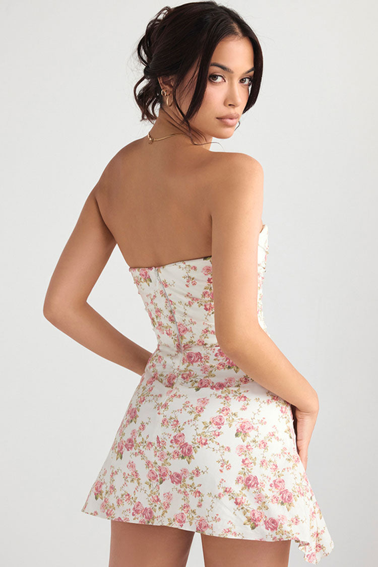 Satin Strapless Ruched Corset Draped Hem Mini Dress 4