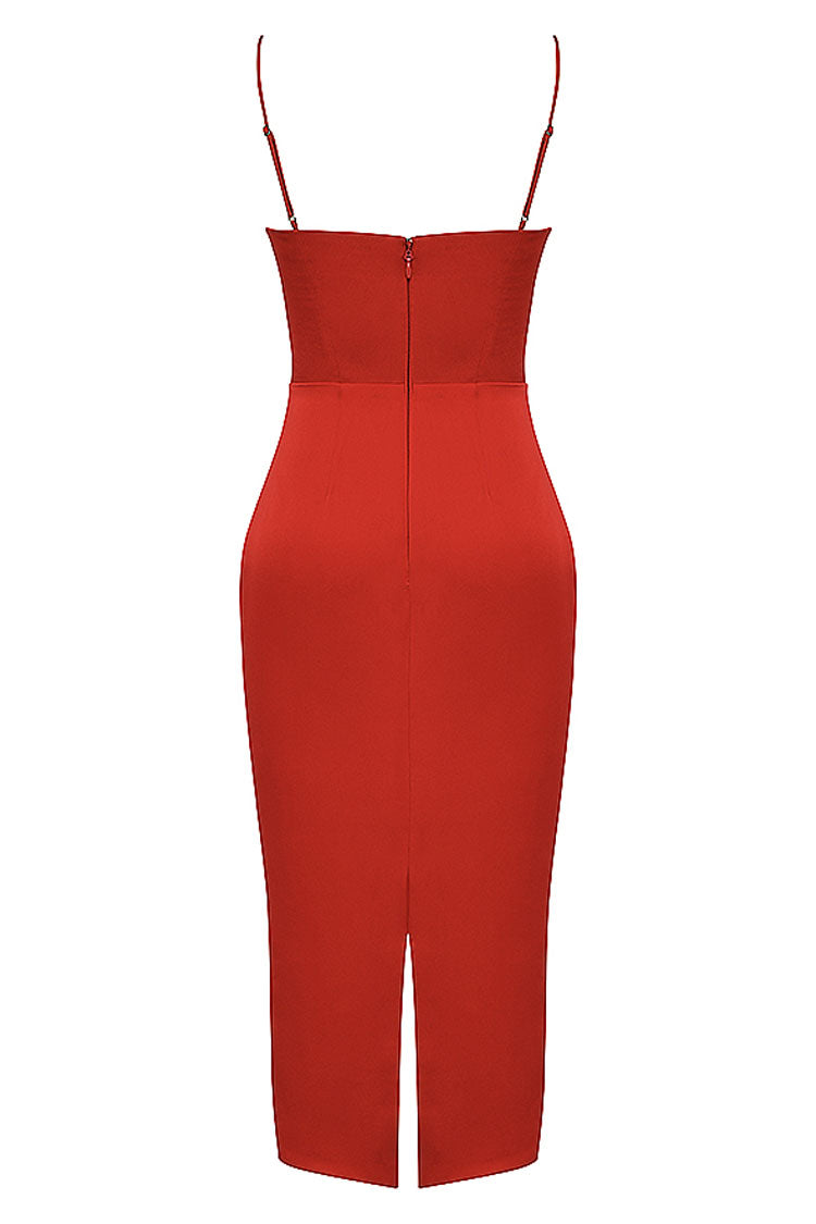 Satin Square Neck Spaghetti Strap Corset Slip Midi Dress 5