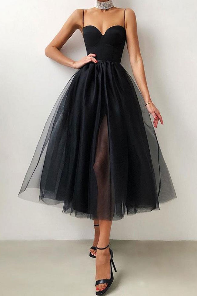 Silky Sweetheart Sleeveless Satin Cocktail Midi Dress - Black