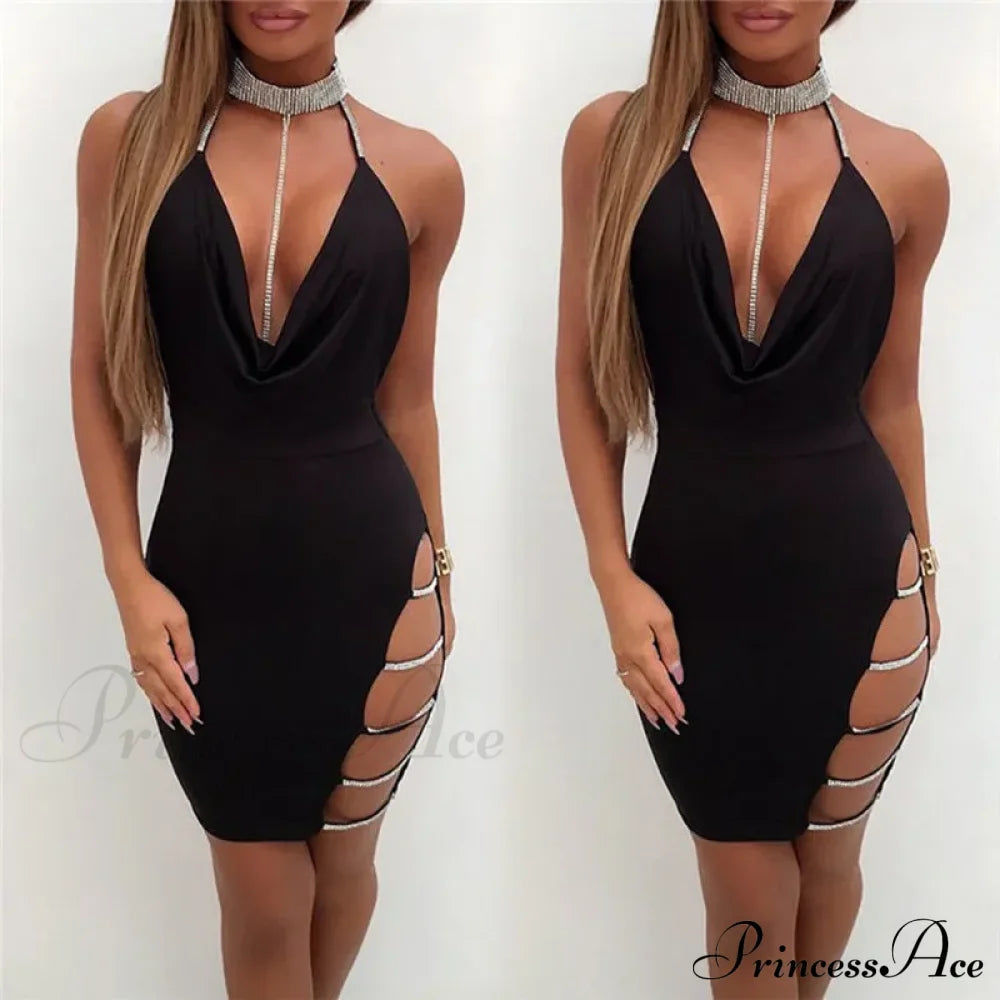 Silver Split Collar Mini Party Dress