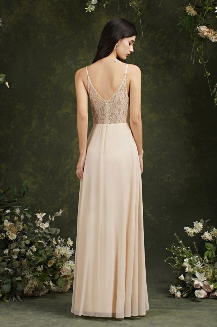 Simple Champagne Spaghetti Straps Sleeveless A-Line Satin Prom Dresses with Ruffles