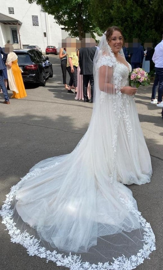 Simple Yet Elegant Long A-Line V-neck Wedding Dress with Lace Long Sleeves - Fashionpara