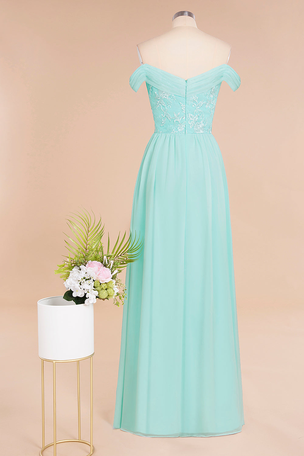 Simple Off-the-shoulder Long Affordable Bridesmaid Dresses With Appliques - Fashionpara