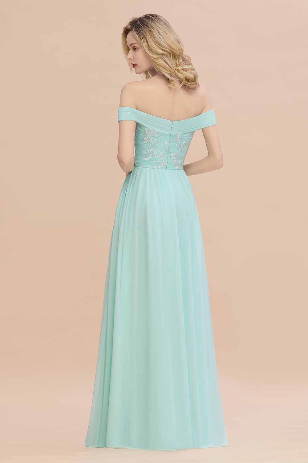 Simple Off-the-shoulder Long Affordable Bridesmaid Dresses With Appliques - Fashionpara