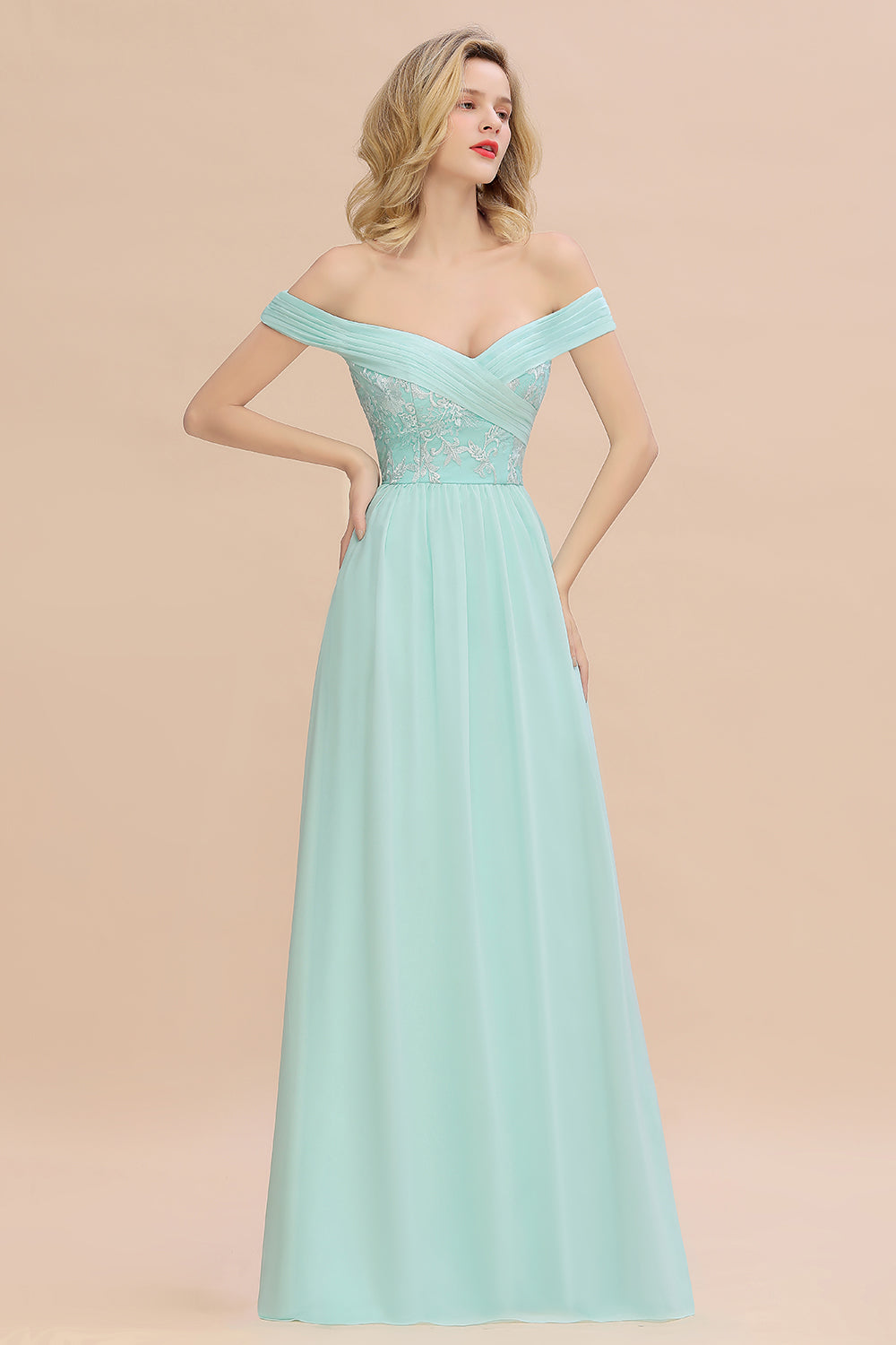 Simple Off-the-shoulder Long Affordable Bridesmaid Dresses With Appliques - Fashionpara