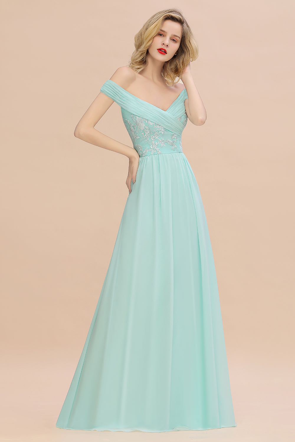 Simple Off-the-shoulder Long Affordable Bridesmaid Dresses With Appliques - Fashionpara