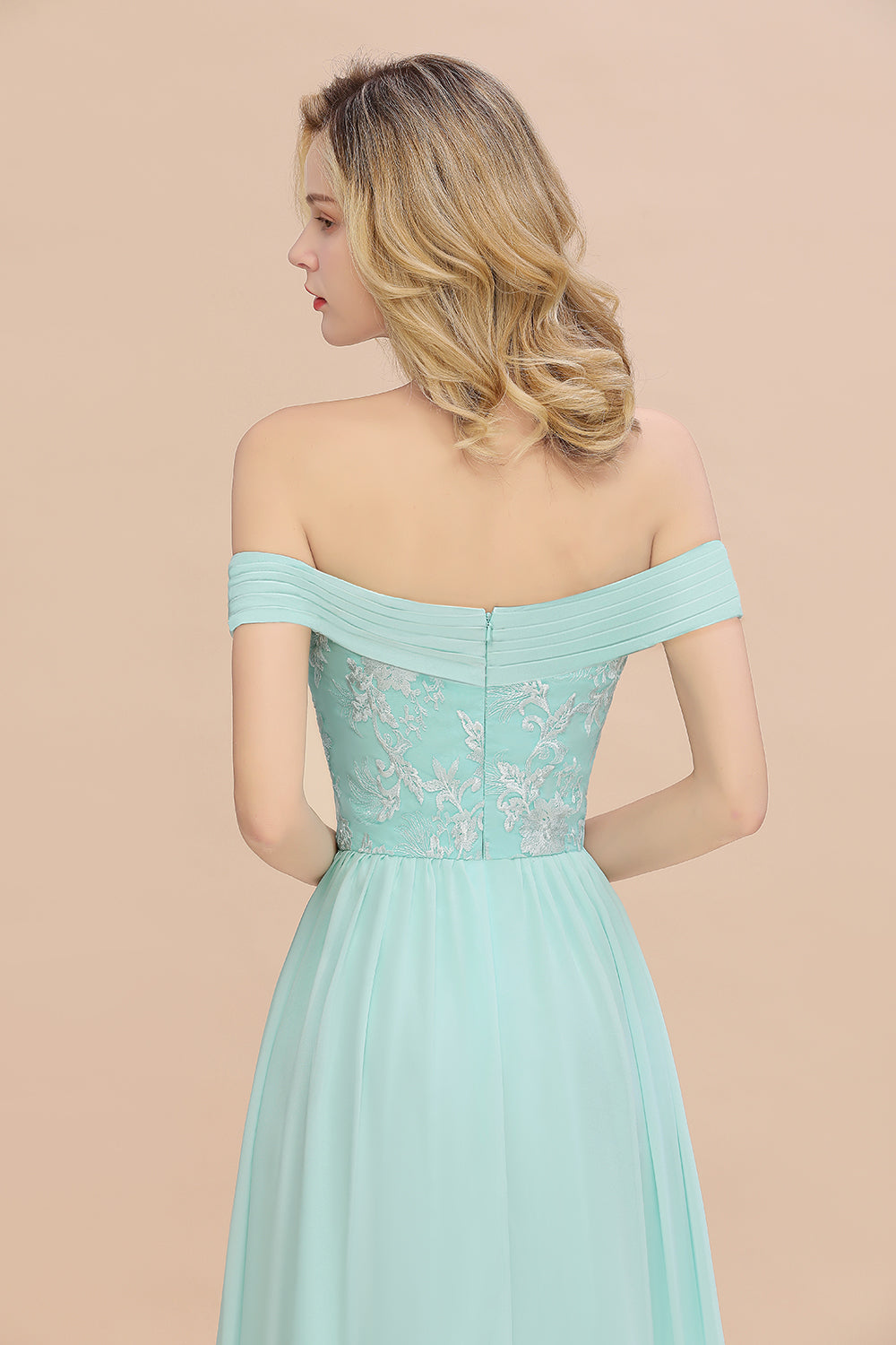 Simple Off-the-shoulder Long Affordable Bridesmaid Dresses With Appliques - Fashionpara