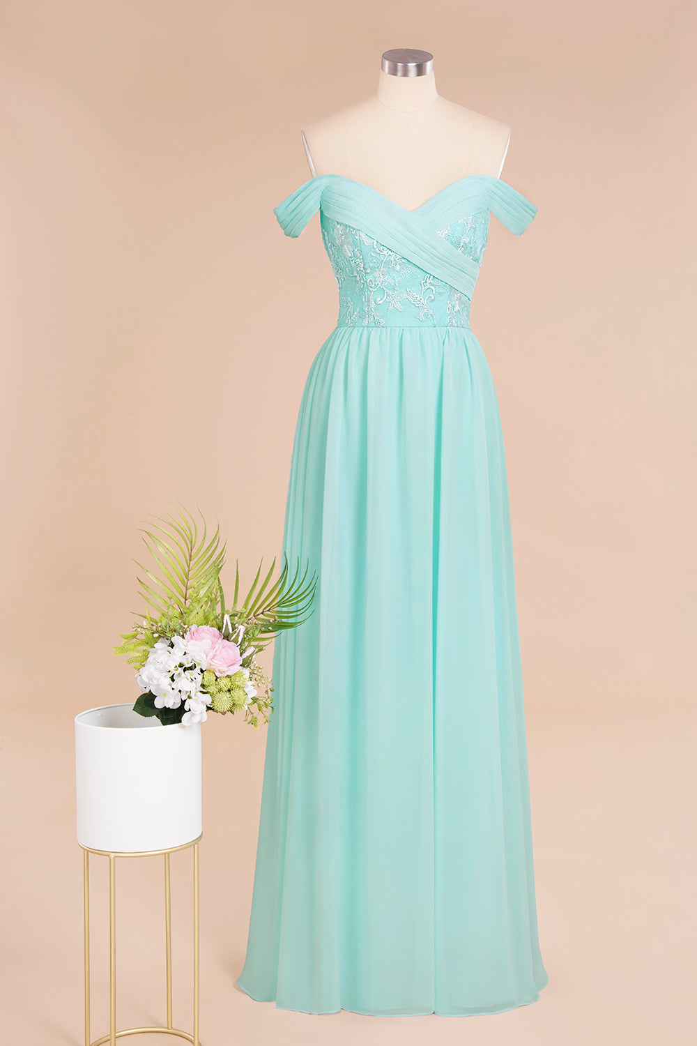 Simple Off-the-shoulder Long Affordable Bridesmaid Dresses With Appliques - Fashionpara