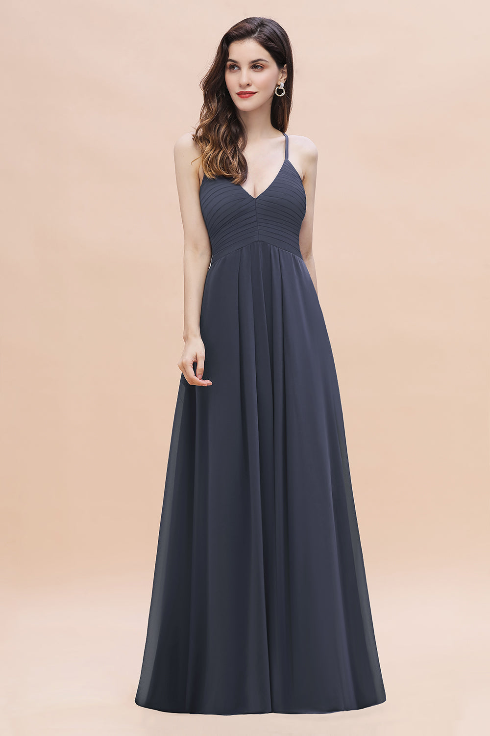 Simple Spaghetti Straps Stormy Chiffon Bridesmaid Dresses with Ruffles On Sale - Fashionpara