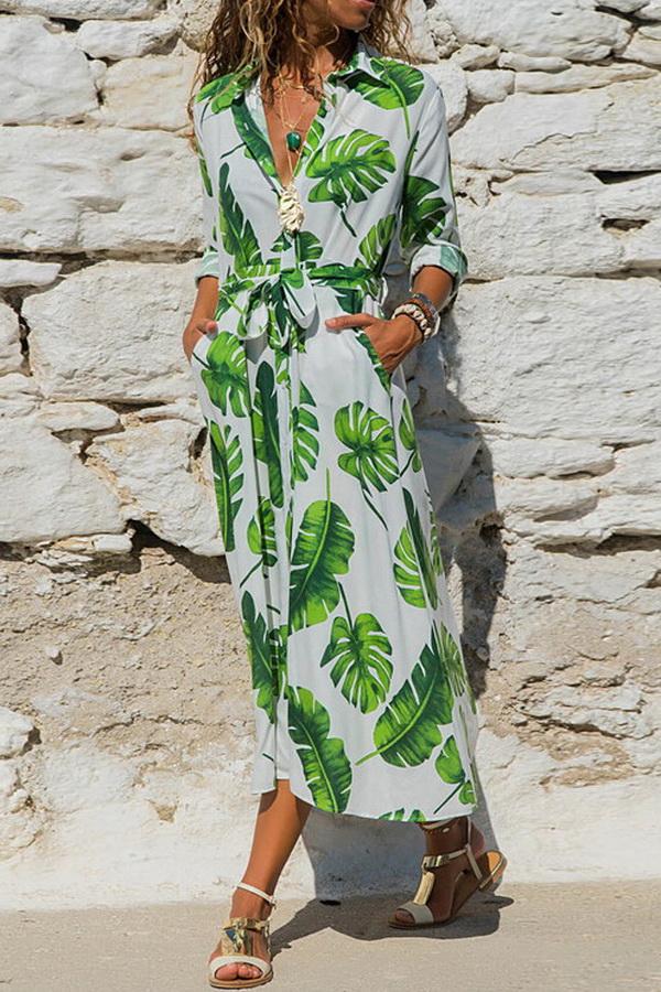 Single Breasted Long-sleeved Chiffon Print Dress