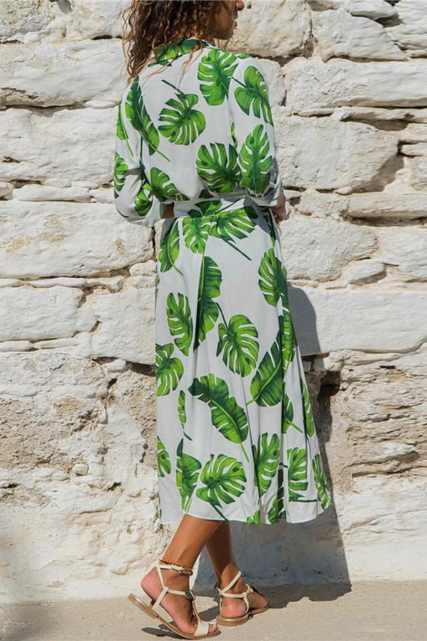 Single Breasted Long-sleeved Chiffon Print Dress