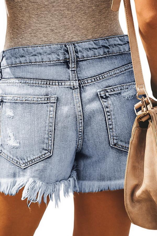 Single-row Button Slim High-waist Hairy Hem Hot Pants