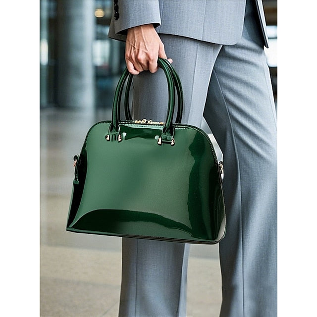 Patent Green Elegant Bag Shiny Leather Tote