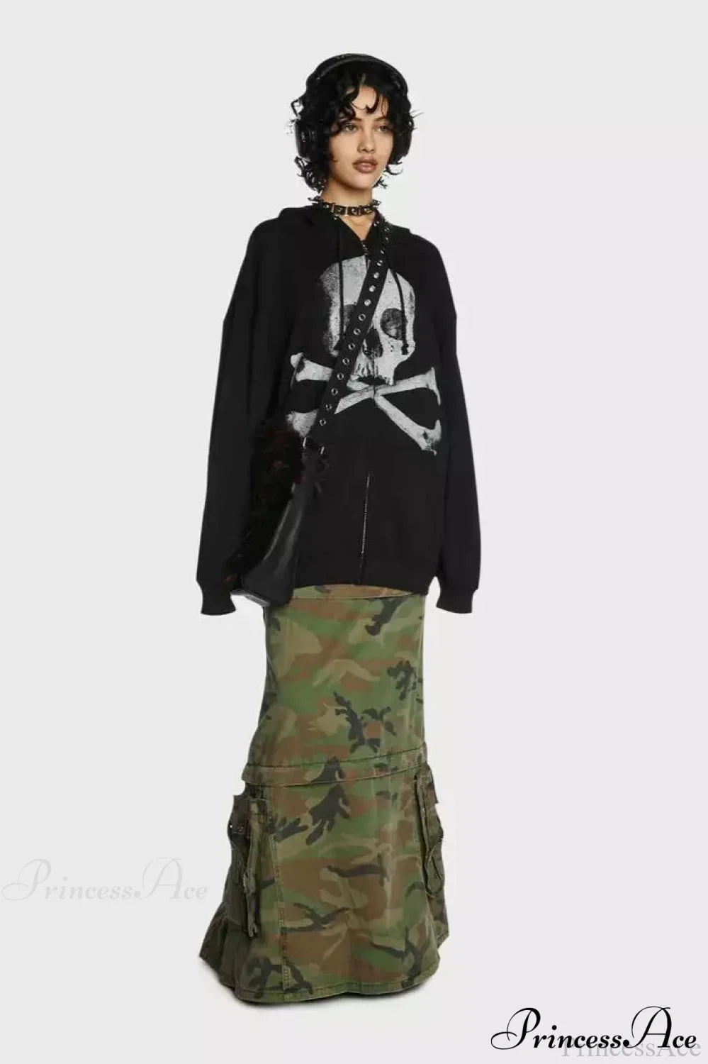 Skull Print Zip Up Hoodie