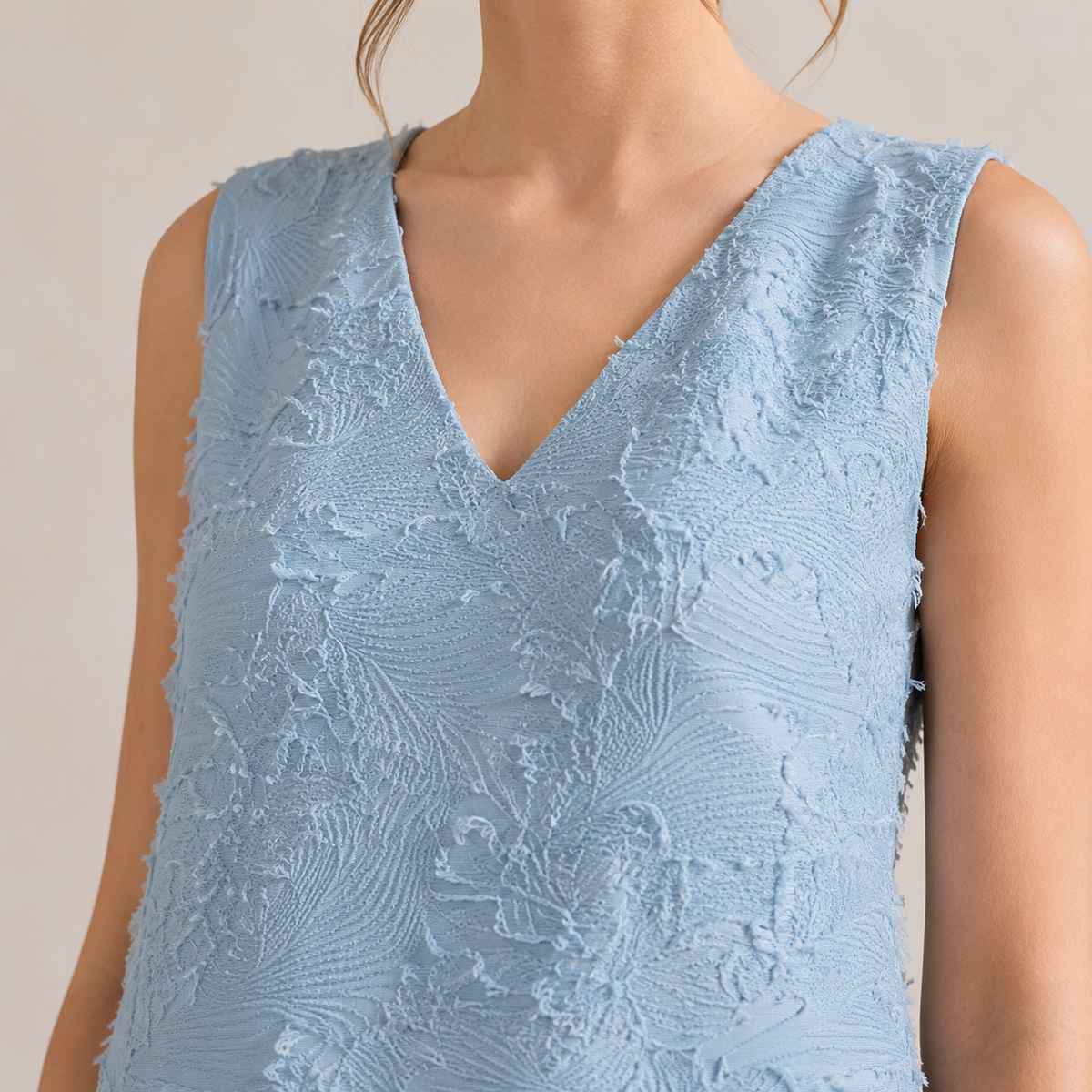 V-Neck Sleeveless Textured Fringe Shift Midi Dress 6