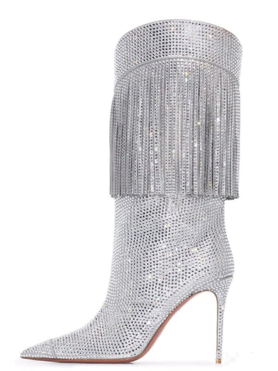 Skye Ankle Tassel Rhinestone Boot - Fashion Pov