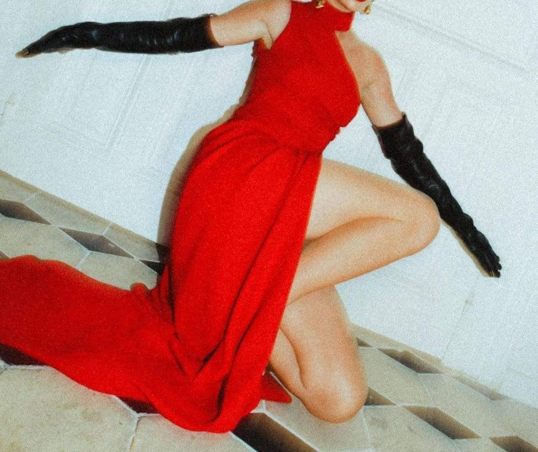 High Neck One Shoulder High Slit Gown