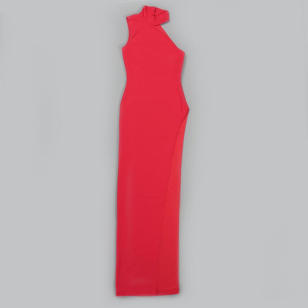High Neck One Shoulder High Slit Gown