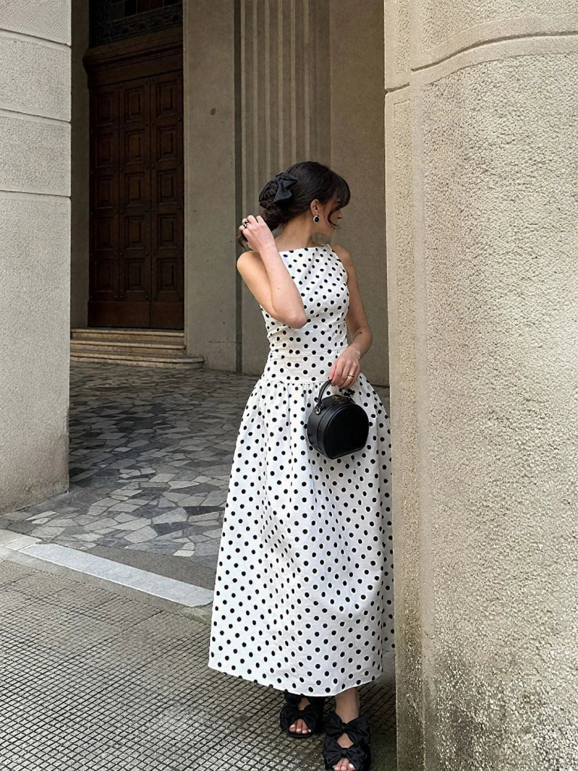Polka Dot Square Neck Drop Waist Maxi Dress 2