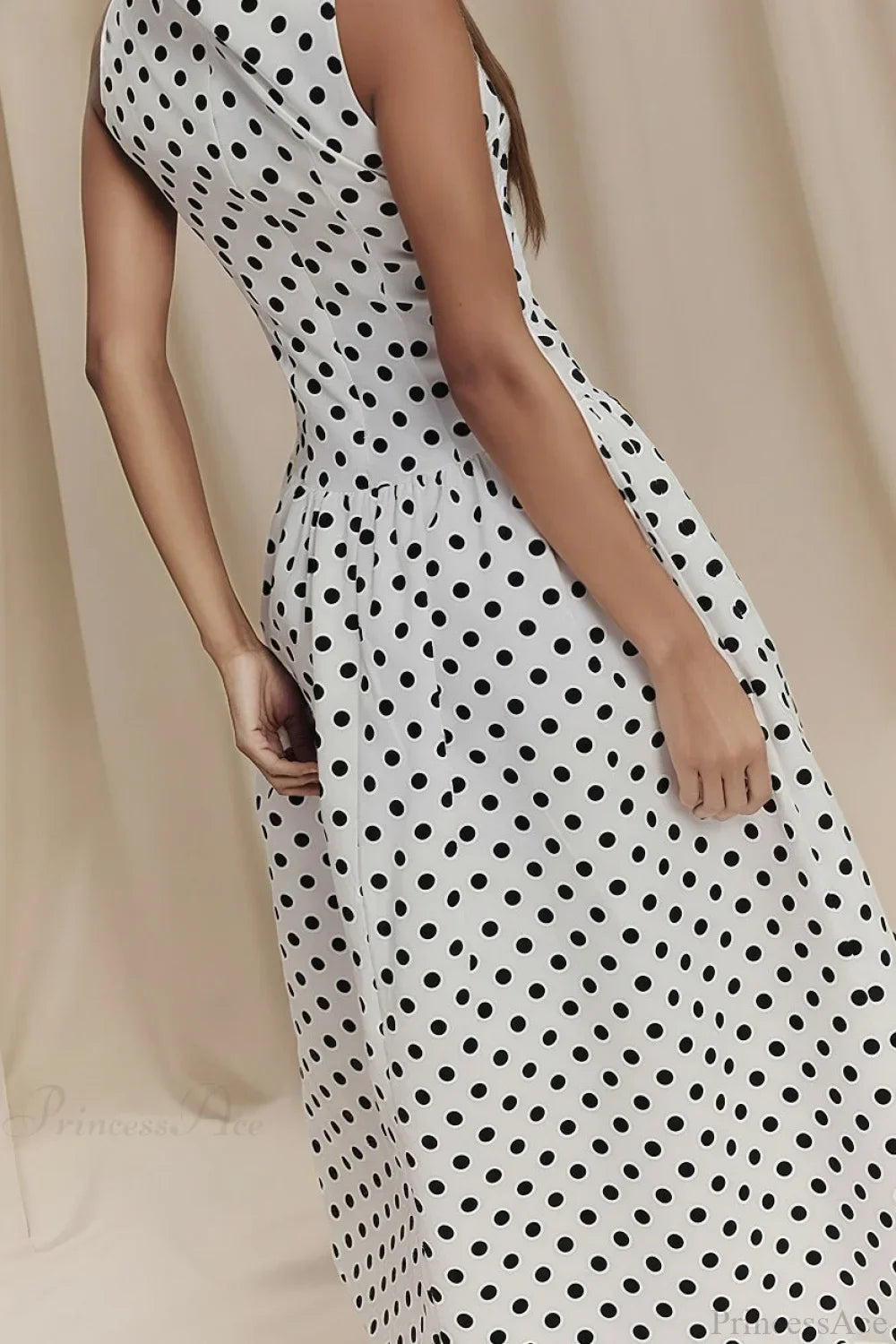 Polka Dot Square Neck Drop Waist Maxi Dress 4