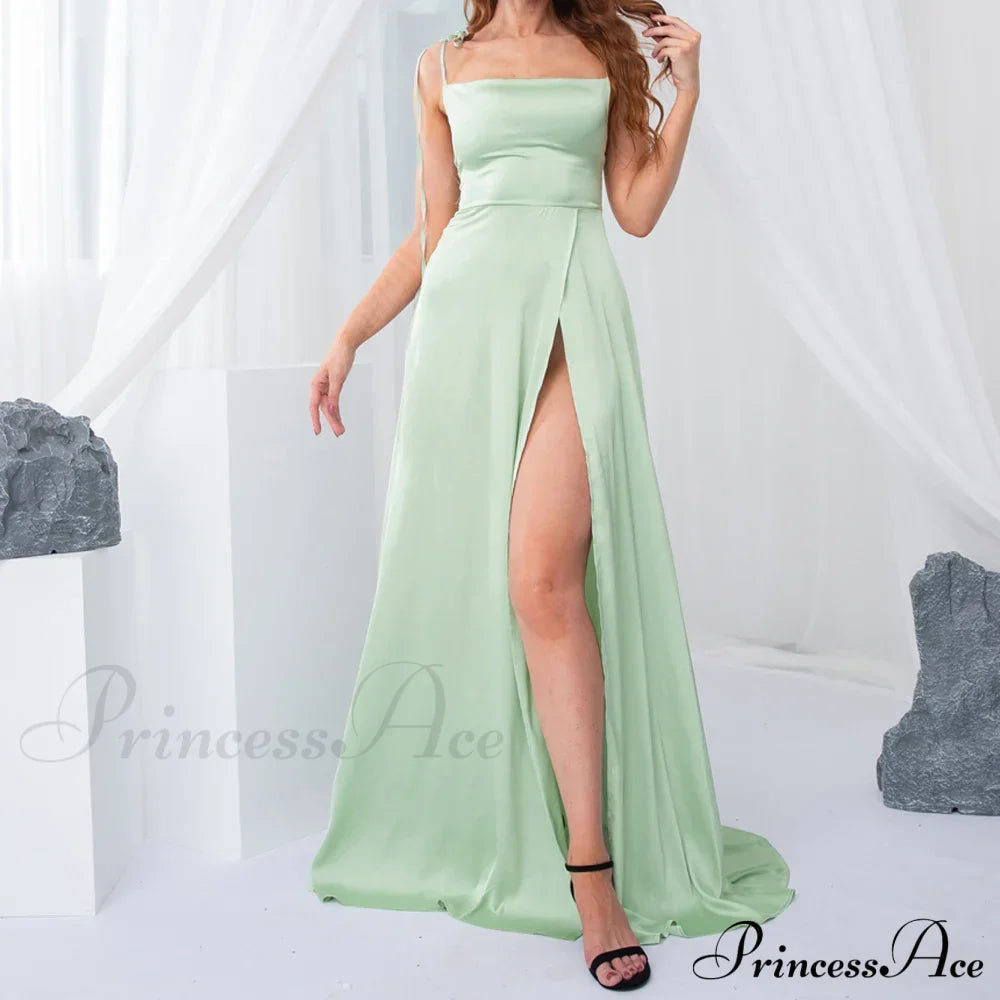 Sleeveless Satin Split Bridesmaids Party Dress