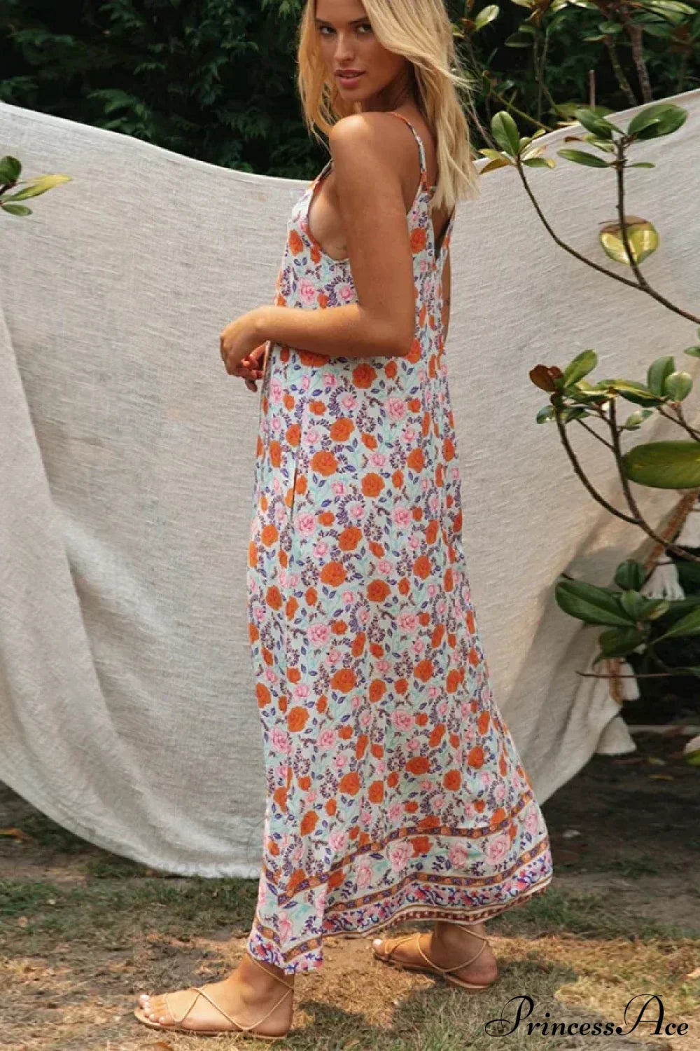 Sleeveless Strap Backless Deep V-neck Summer Dress