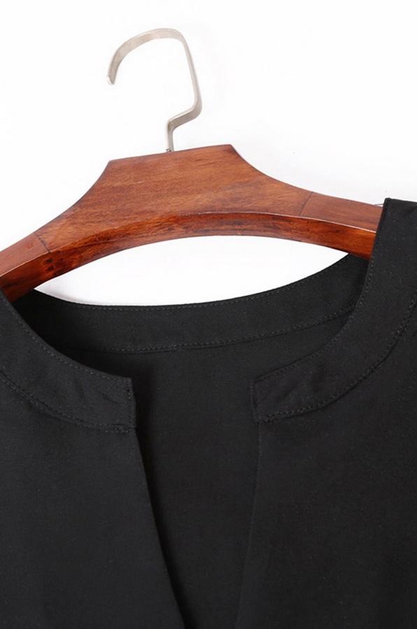 Sleeveless V-neck Single-button Pure-color Blouse - Fashionpara