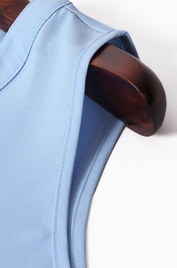 Sleeveless V-neck Single-button Pure-color Blouse - Fashionpara