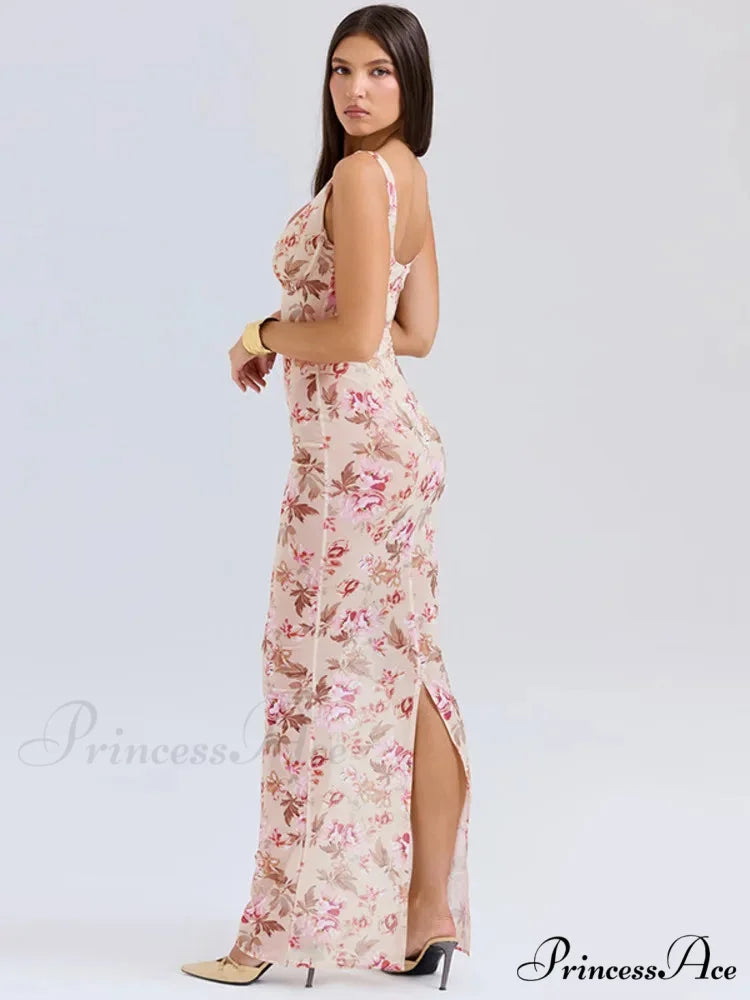 Floral Square Neck Bodycon Fishtail Maxi Dress