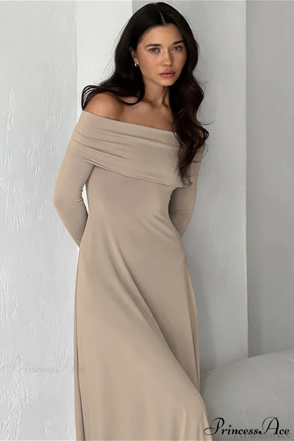 Slinky Off Shoulder Minimal Formal Maxi Dress