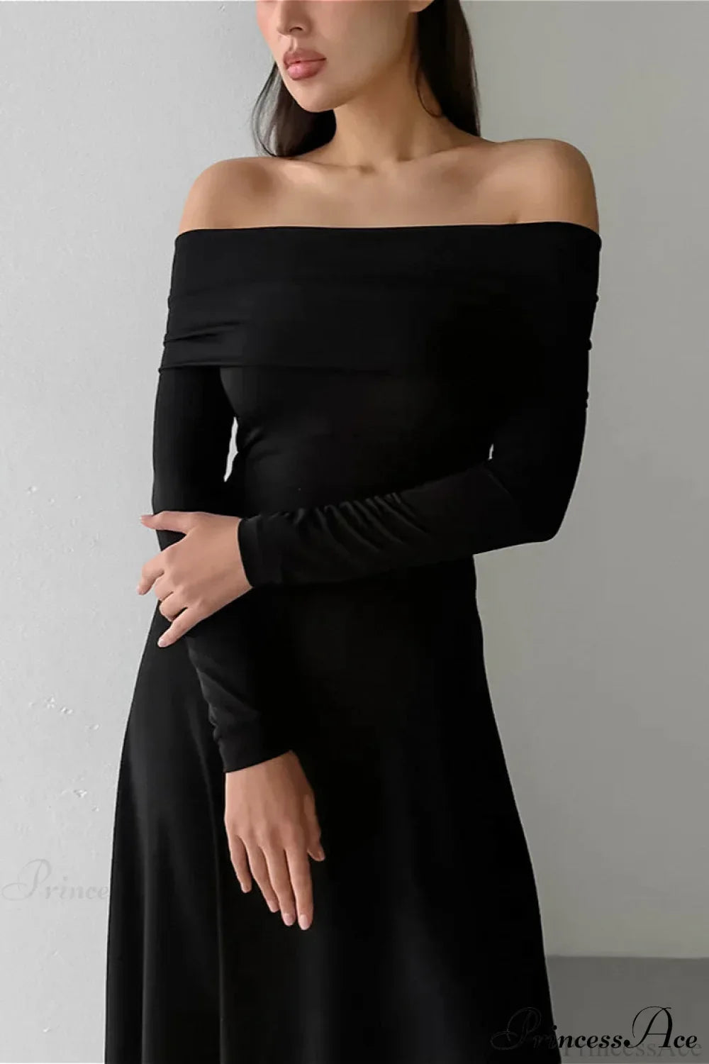 Off Shoulder Long Sleeve A-Line Maxi Dress