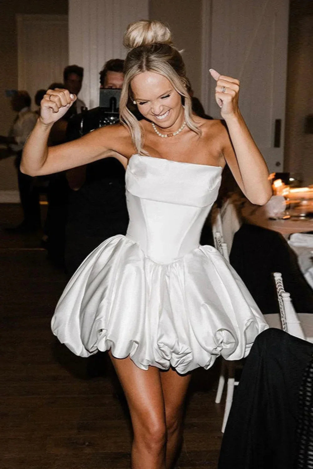 Satin Strapless Corset Puffball Mini Dress 7