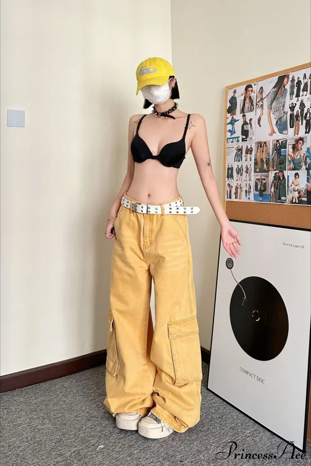 Slouchy Loose Straight Leg Cargo Denim Pants