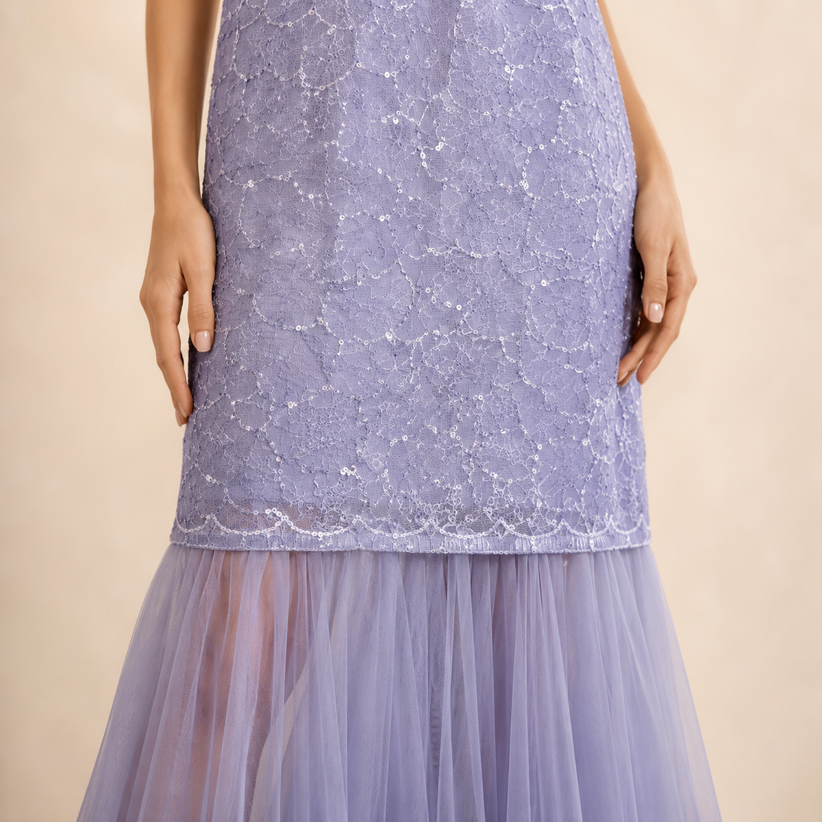 Crew Neck Sleeveless Lace Overlay Sheer Tulle Maxi Dress 8